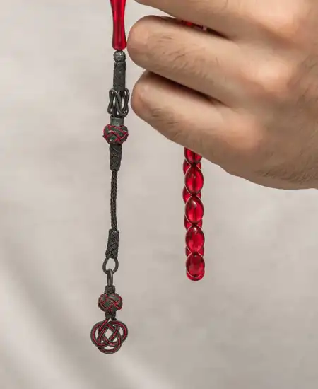 Gümüş Kazaz Püsküllü Sıkma Kehribar Tesbih