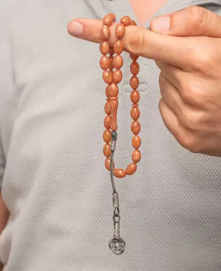 Gümüş Kazaz Püsküllü Sıkma Kehribar Tesbih