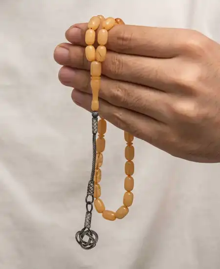 Gümüş Kazaz Püsküllü Sıkma Kehribar Tesbih