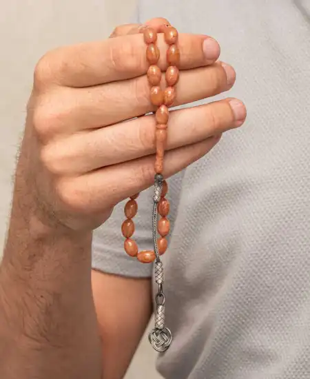 Gümüş Kazaz Püsküllü Sıkma Kehribar Tesbih