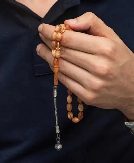 Gümüş Kazaz Püsküllü Sıkma Kehribar Tesbih