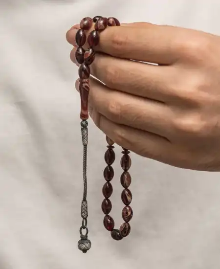 Gümüş Kazaz Püsküllü Sıkma Kehribar Tesbih