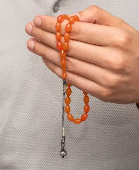 Gümüş Kazaz Püsküllü Sıkma Kehribar Tesbih