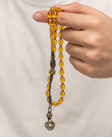 Gümüş Kazaz Püsküllü Sıkma Kehribar Tesbih