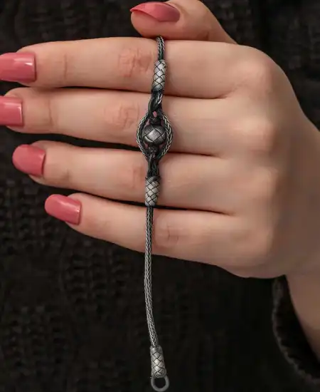 Gümüş Kazaziye Örgü Bileklik