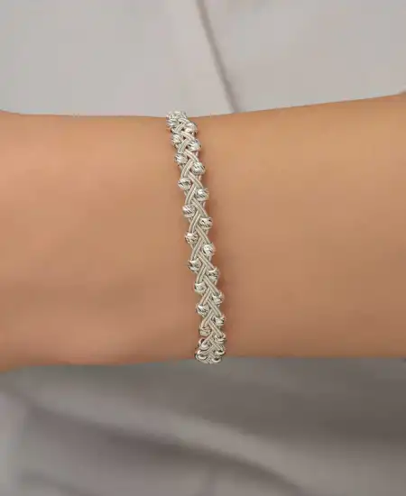 Gümüş Kazaziye Örgü Bileklik