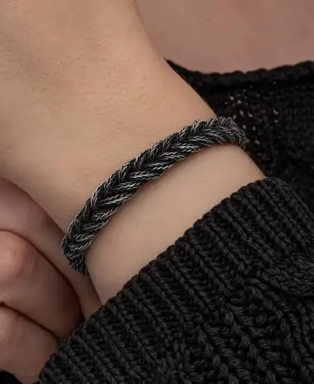 Gümüş Kazaziye Örgü Bileklik