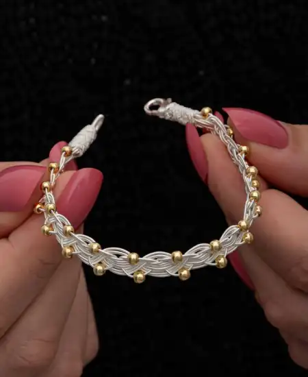 Gümüş Kazaziye Örgü Bileklik