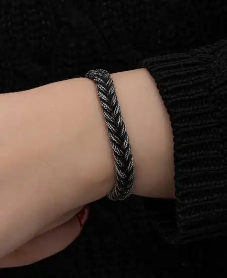 Gümüş Kazaziye Örgü Bileklik