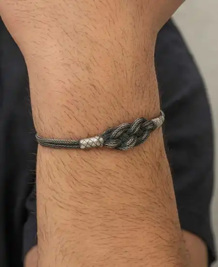Gümüş Kazaziye Örgü Bileklik