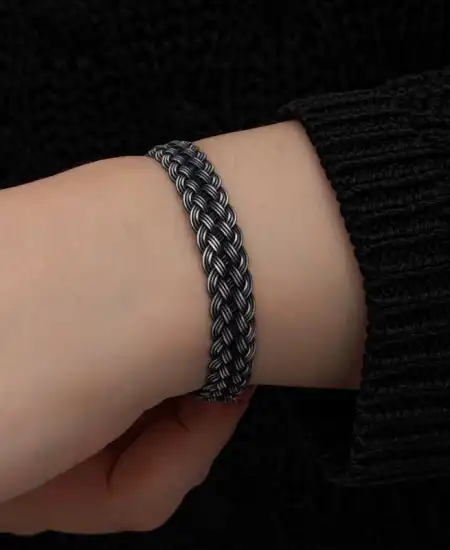 Gümüş Kazaziye Örgü Bileklik