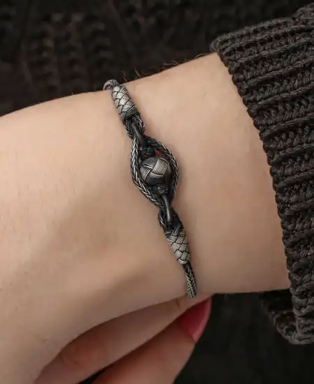 Gümüş Kazaziye Örgü Bileklik