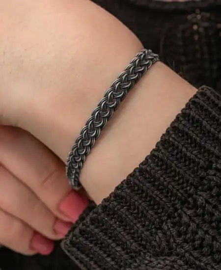 Gümüş Kazaziye Örgü Bileklik