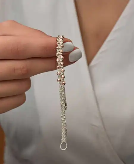 Gümüş Kazaziye Örgü Bileklik