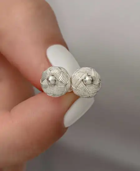 Gümüş Kazaziye Örgü Çivili Küpe