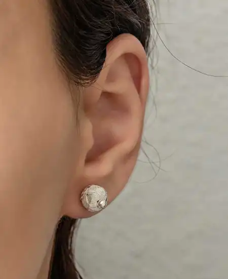 Gümüş Kazaziye Örgü Çivili Küpe