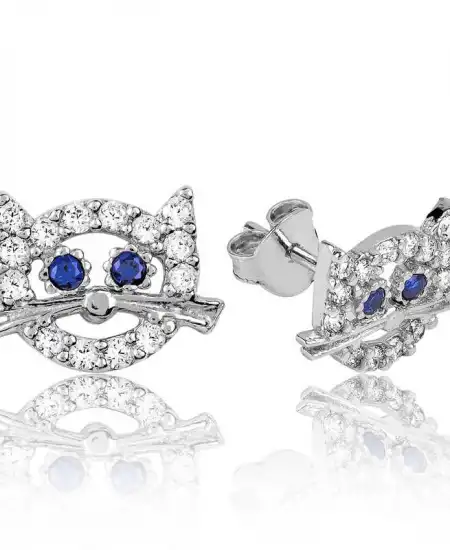 Gümüş Kedi Çivili Küpe