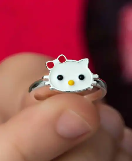 Gümüş Kedi Çocuk Kız Yüzük