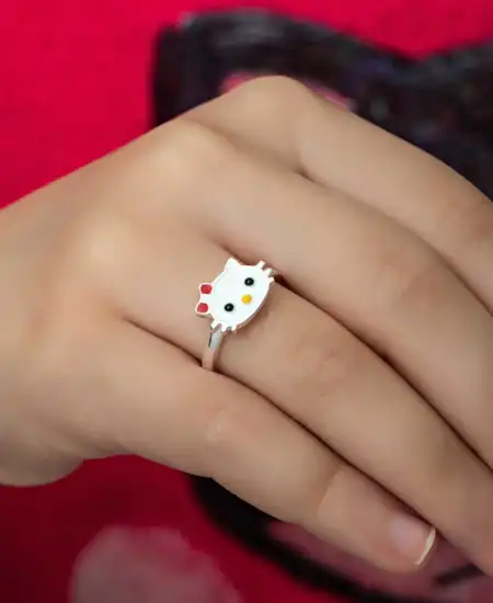 Gümüş Kedi Çocuk Kız Yüzük