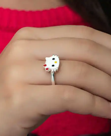 Gümüş Kedi Çocuk Kız Yüzük