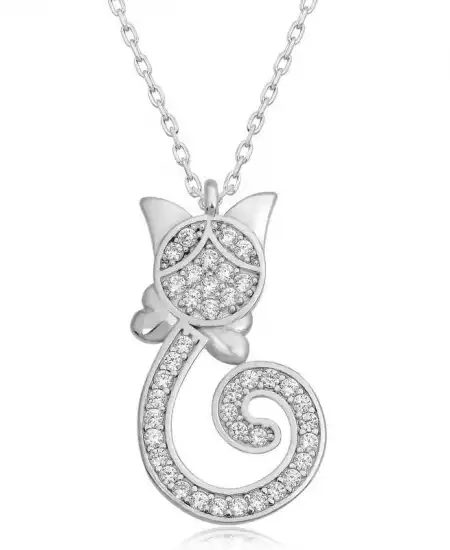 Gümüş Kedi Kadın Kolye