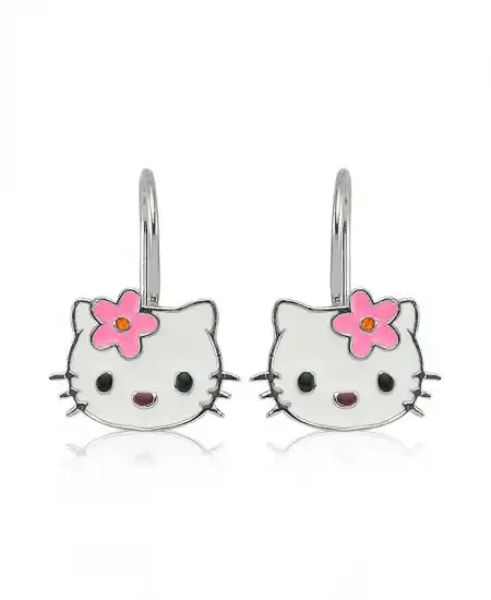 Gümüş Kedi Sallantılı Çocuk Küpe