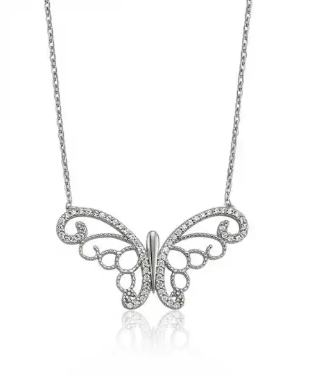Gümüş Kelebek Bayan Kolye