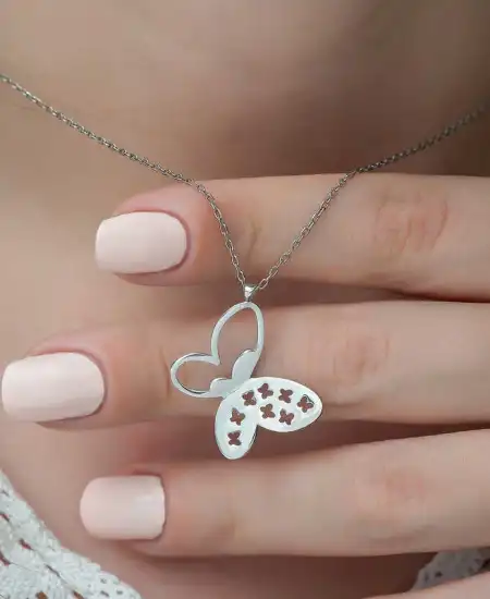 Gümüş Kelebek Bayan Kolye