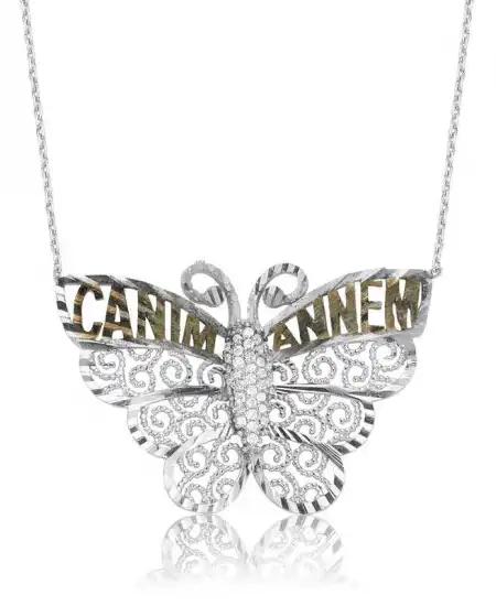 Gümüş Kelebek Canım Annem Bayan Kolye