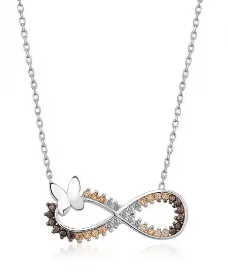 Gümüş Kelebekli Sonsuzluk Kolye