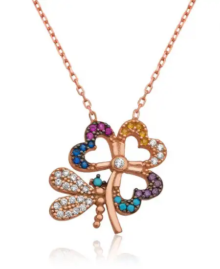 Gümüş Kelebekli Yonca Kolye