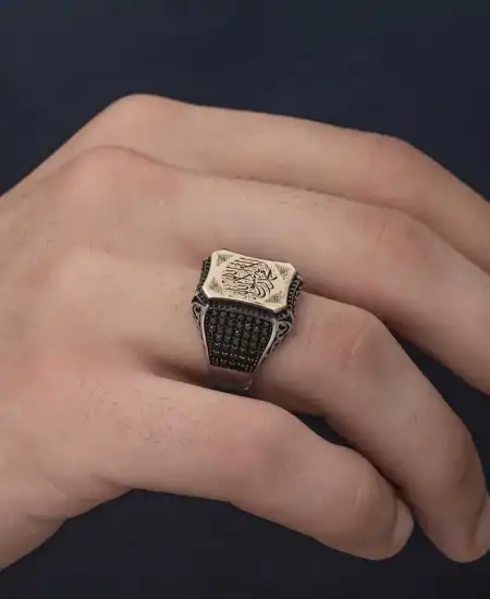 Gümüş Kelime-i Tevhid Yazılı Erkek Yüzük