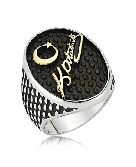 Gümüş Kemal Atatürk İmzalı Erkek Yüzük