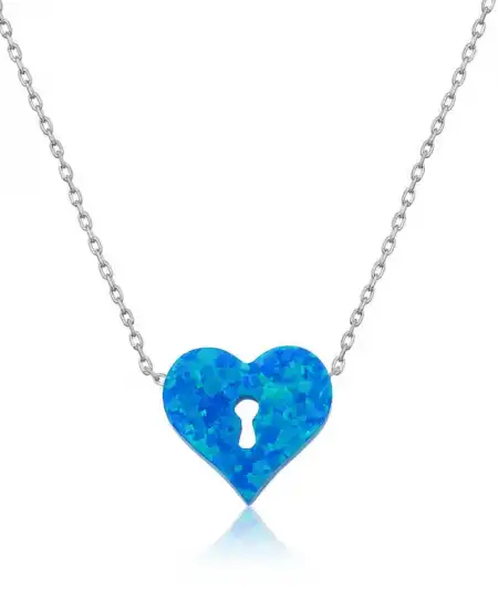 Gümüş Kilitli Kalp Bayan Kolye