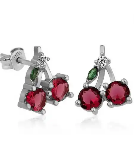 Gümüş Kiraz Figürlü Meyve Çivili Küpe