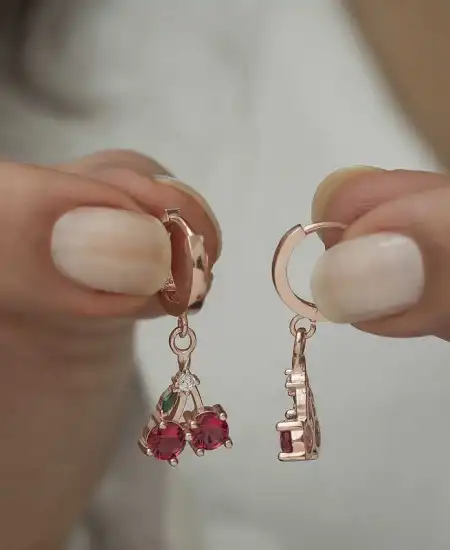 Gümüş Kiraz Figürlü Meyve Küpe