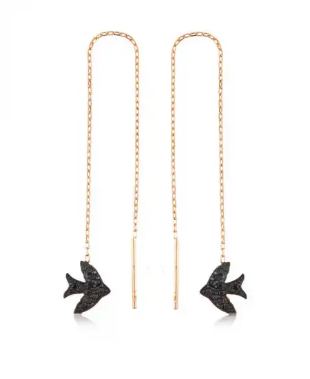 Gümüş Kırlangıç Zincirli Küpe