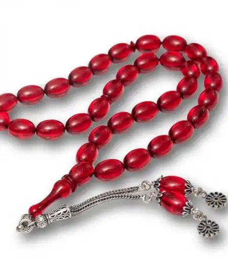 Gümüş Kırmızı Ateş Kehribar Tesbih