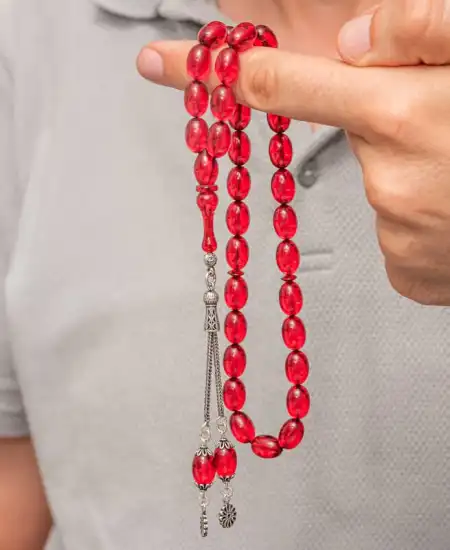 Gümüş Kırmızı Ateş Kehribar Tesbih