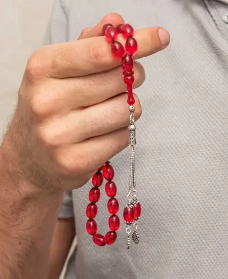 Gümüş Kırmızı Ateş Kehribar Tesbih