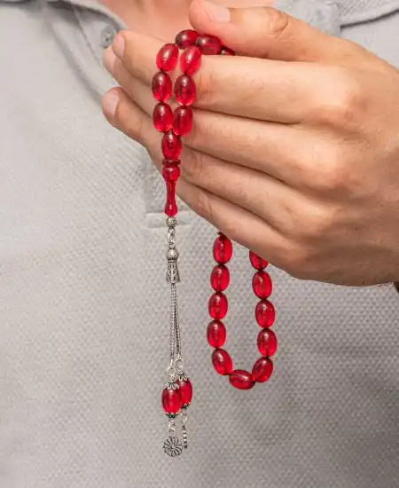 Gümüş Kırmızı Ateş Kehribar Tesbih
