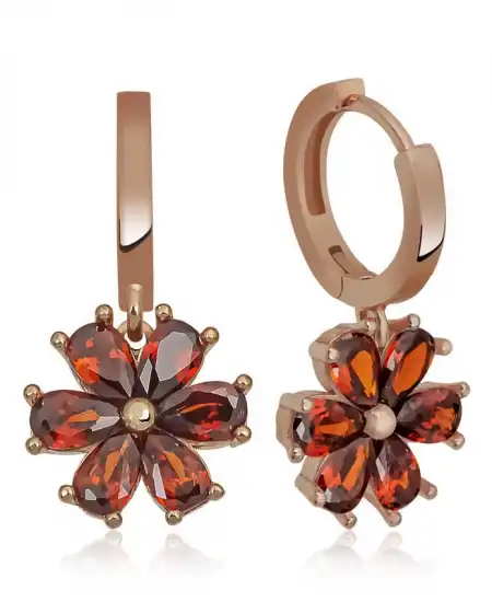 Gümüş Kırmızı Çiçek Bayan Küpe