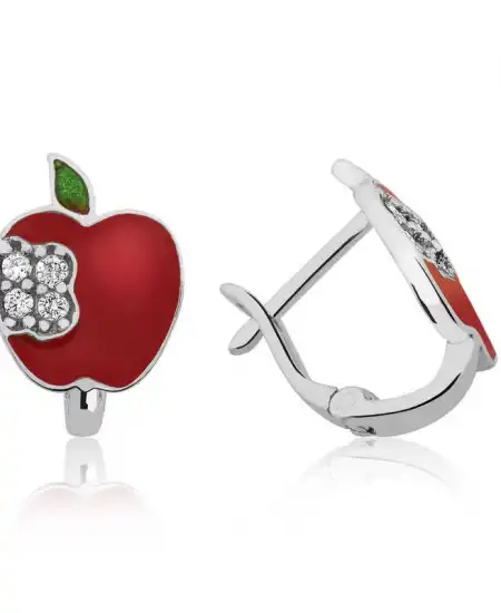 Gümüş Kırmızı Elma Çoçuk Küpesi
