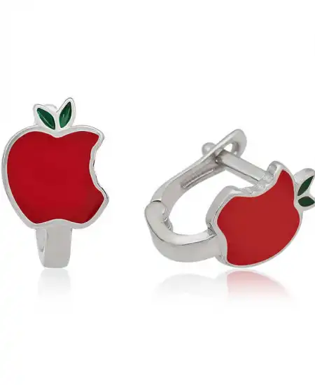 Gümüş Kırmızı Elma Çocuk Küpesi