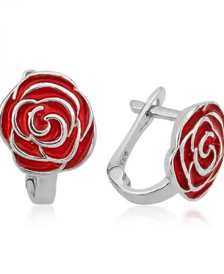 Gümüş Kırmızı Gül Çocuk Küpesi