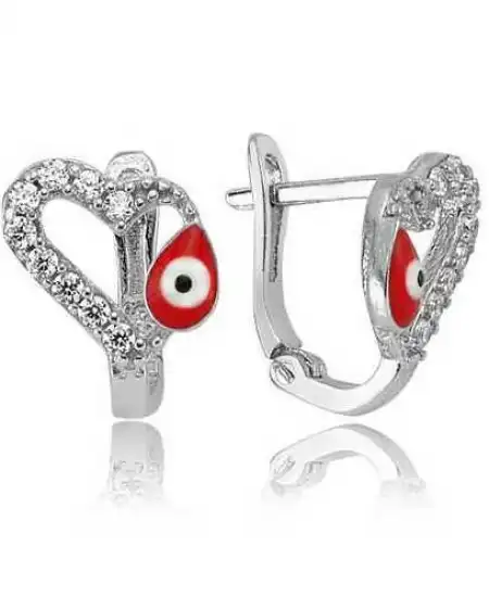 Gümüş Kırmızı Kalpli Çocuk Küpesi