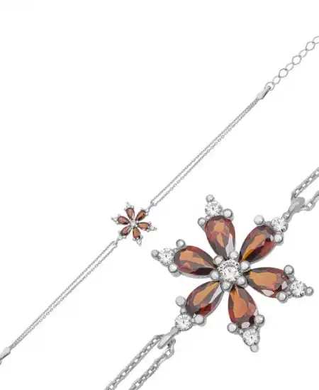 Gümüş Kırmızı Lotus Çiçeği Bileklik