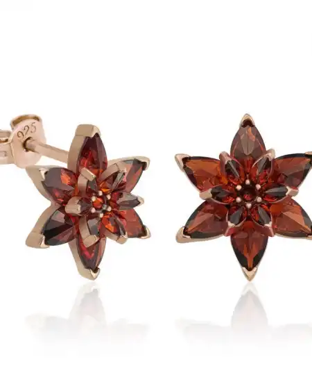 Gümüş Kırmızı Lotus Çiçeği Çivili Küpe