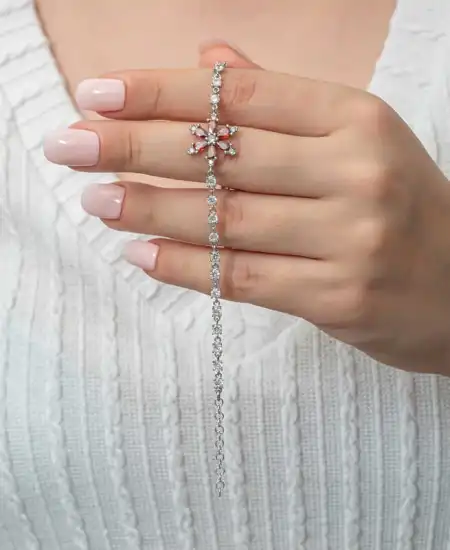 Gümüş Kırmızı Lotus Çiçeği Su Yolu Kadın Bileklik