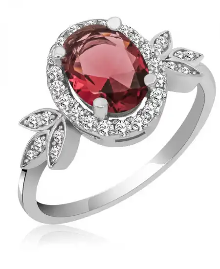 Gümüş Kırmızı Oval Taşlı Kadın Yüzük